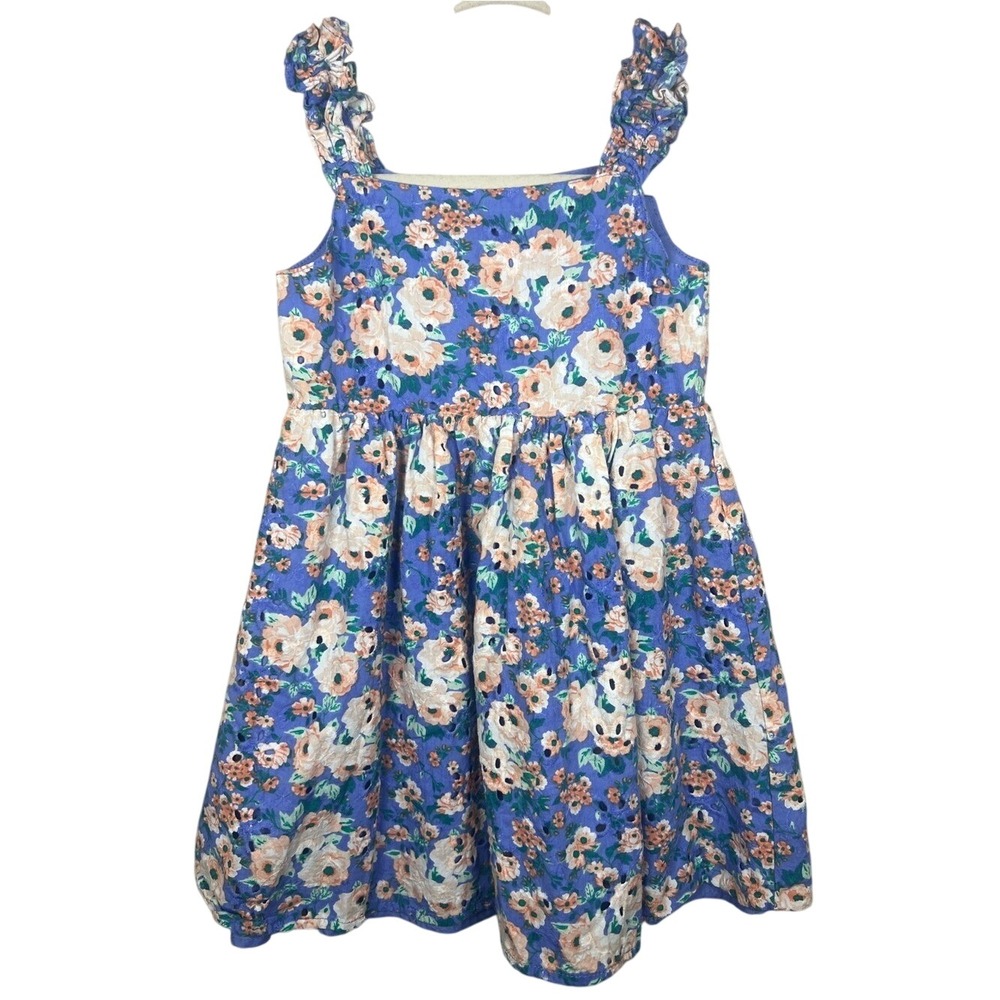 Btween Girls Floral Ruffle Strap Dress Size 6T Purple/Blue/Peach Summer Sundress